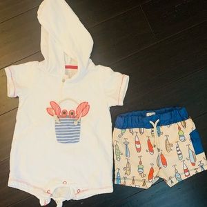 Mud Pie swim trunks and cover-up. Swim suit 6-9 month and coverup 9-12 month